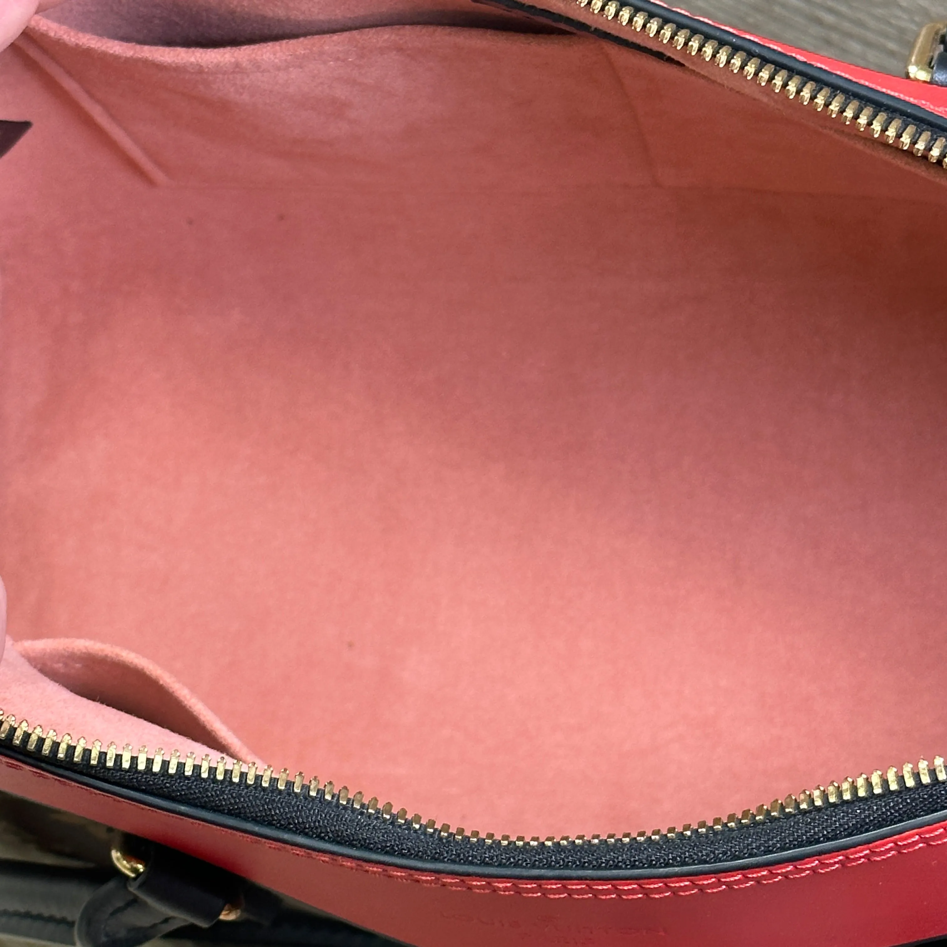 Louis Vuitton Tuileries Handbag Monogram Canvas with Red Leather