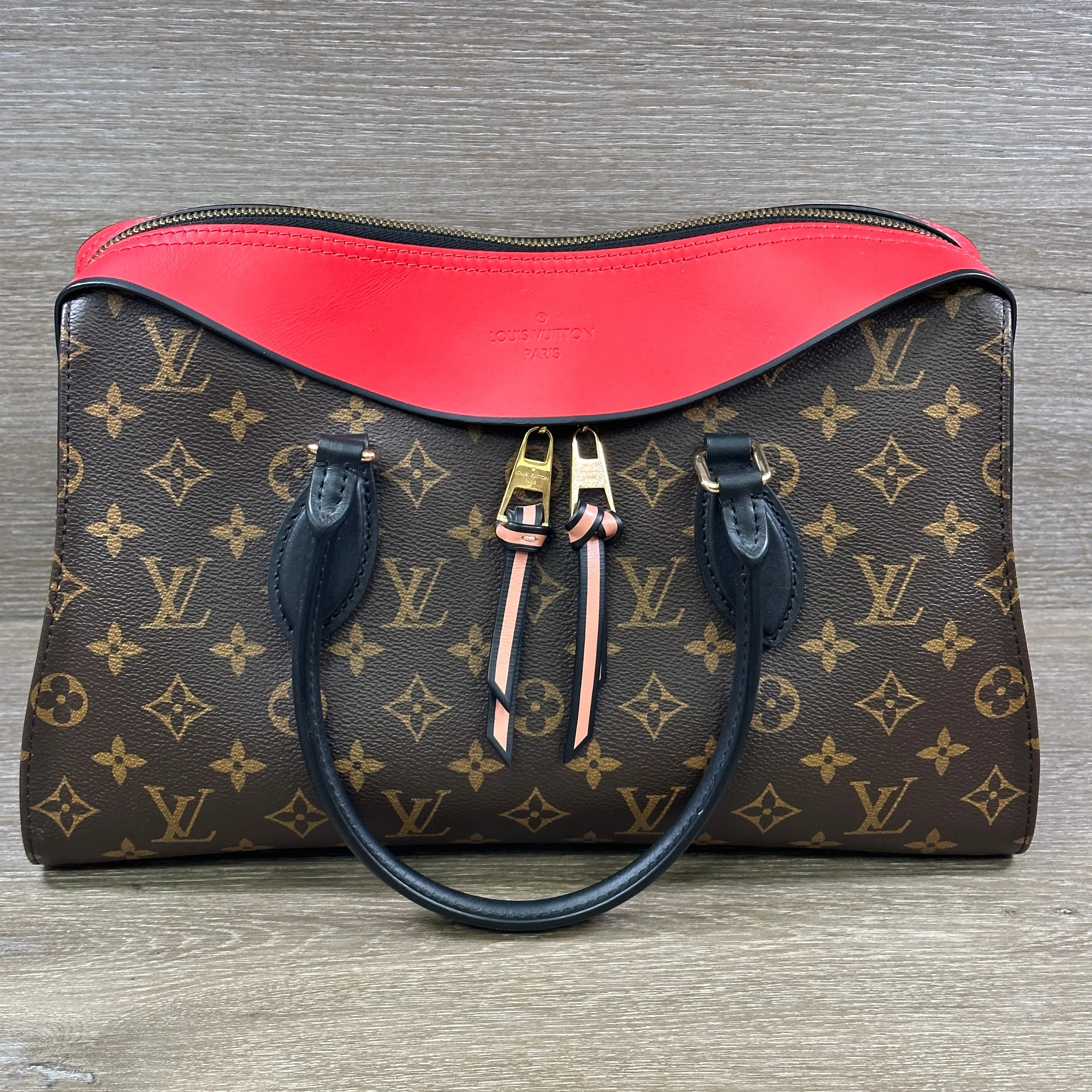 Louis Vuitton Tuileries Handbag Monogram Canvas with Red Leather