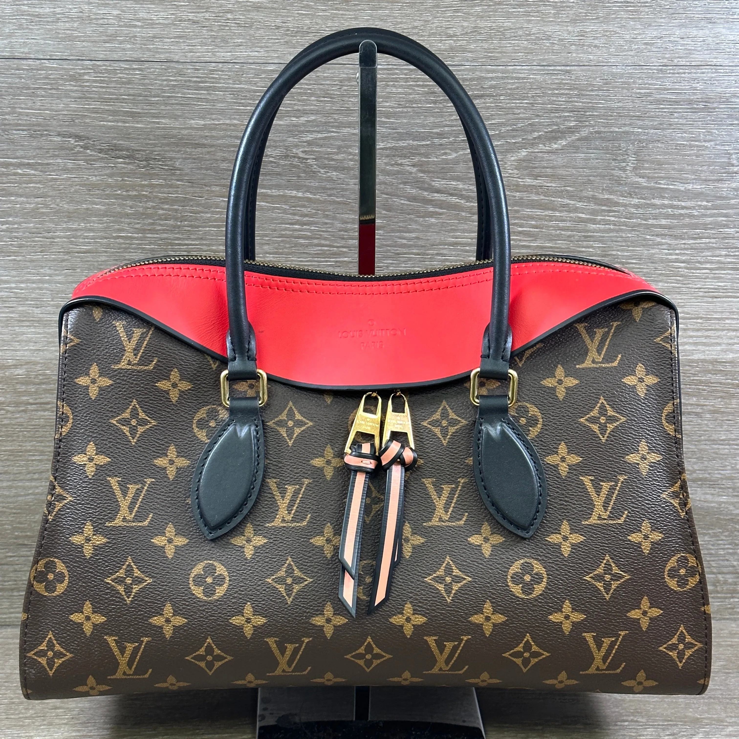 Louis Vuitton Tuileries Handbag Monogram Canvas with Red Leather