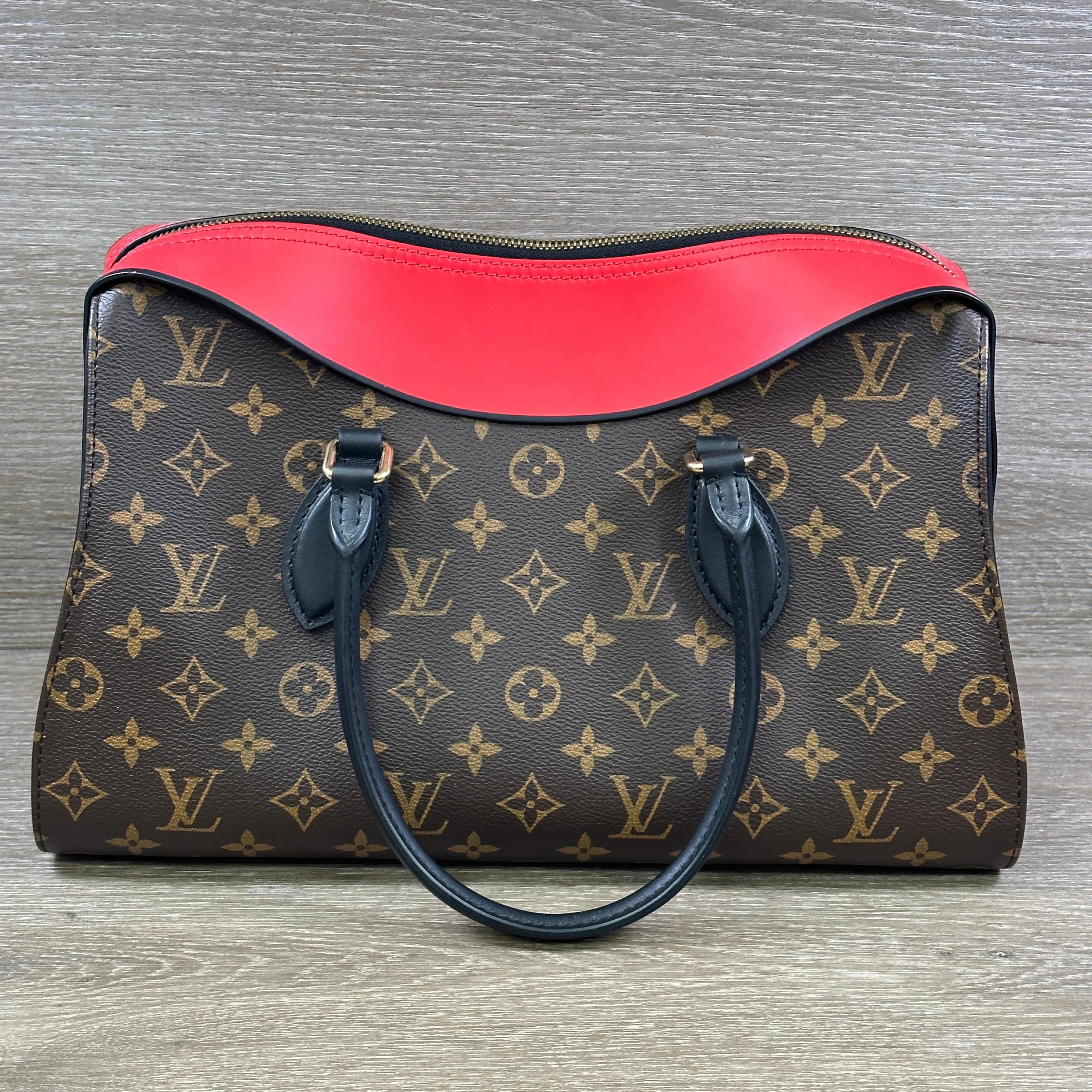 Louis Vuitton Tuileries Handbag Monogram Canvas with Red Leather