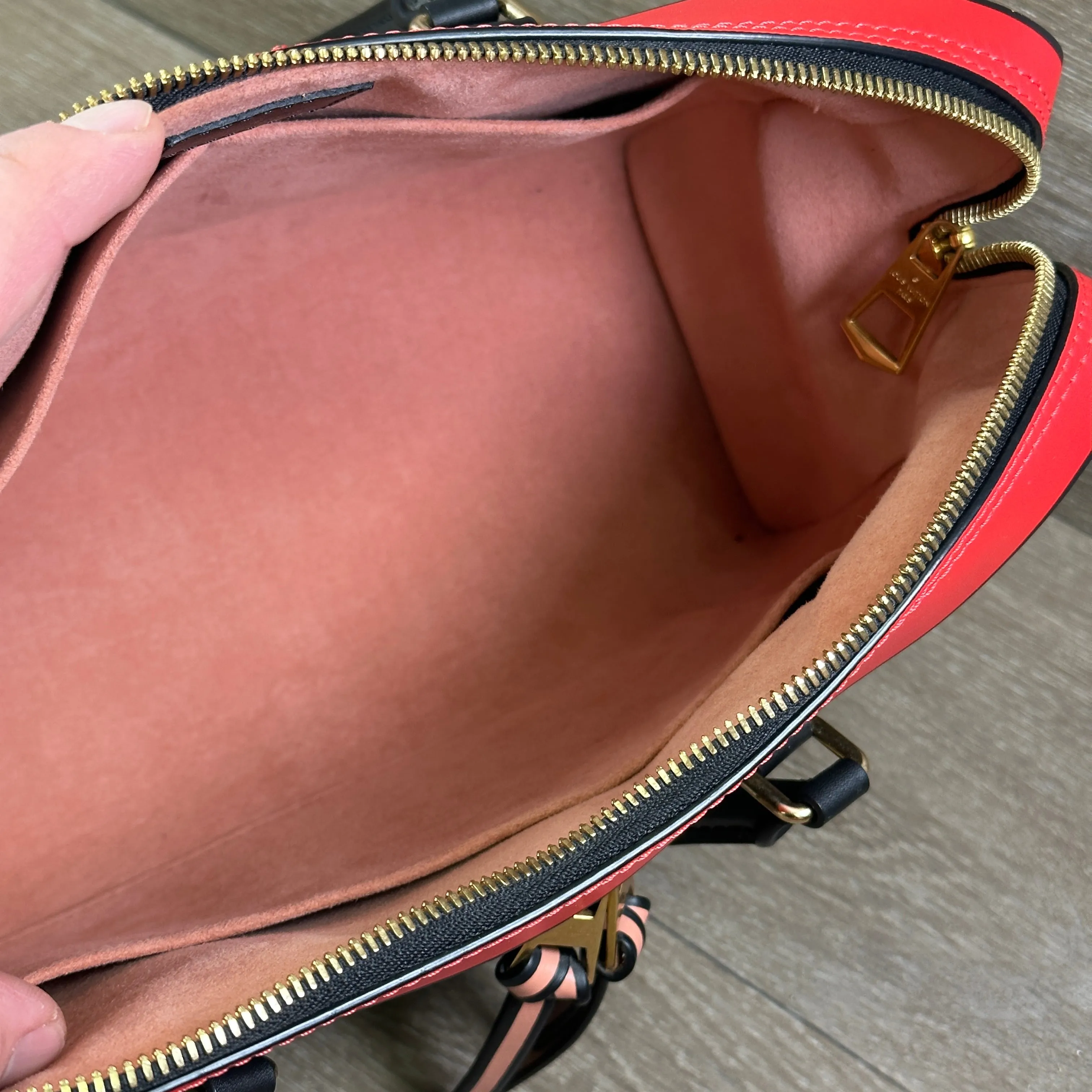 Louis Vuitton Tuileries Handbag Monogram Canvas with Red Leather