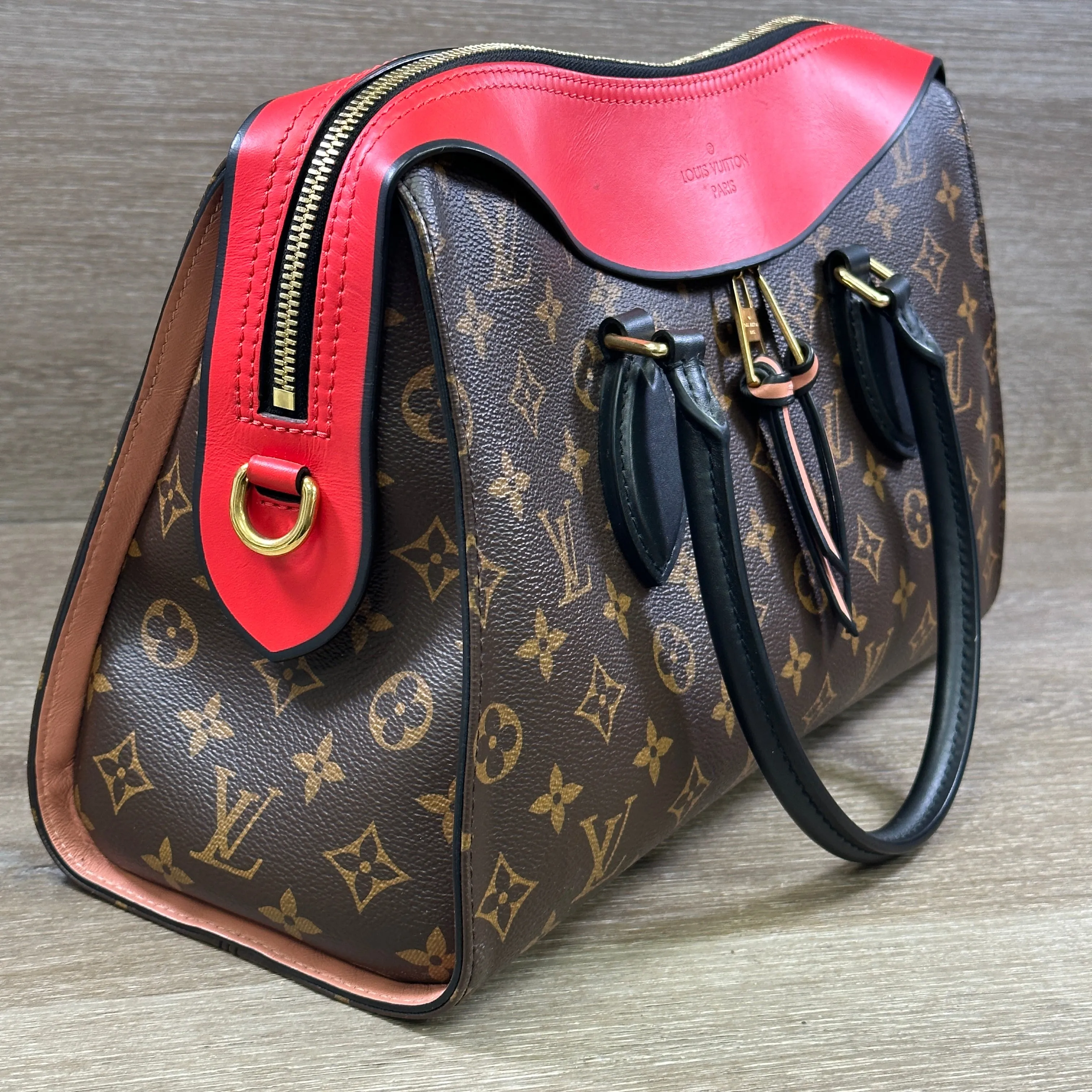 Louis Vuitton Tuileries Handbag Monogram Canvas with Red Leather