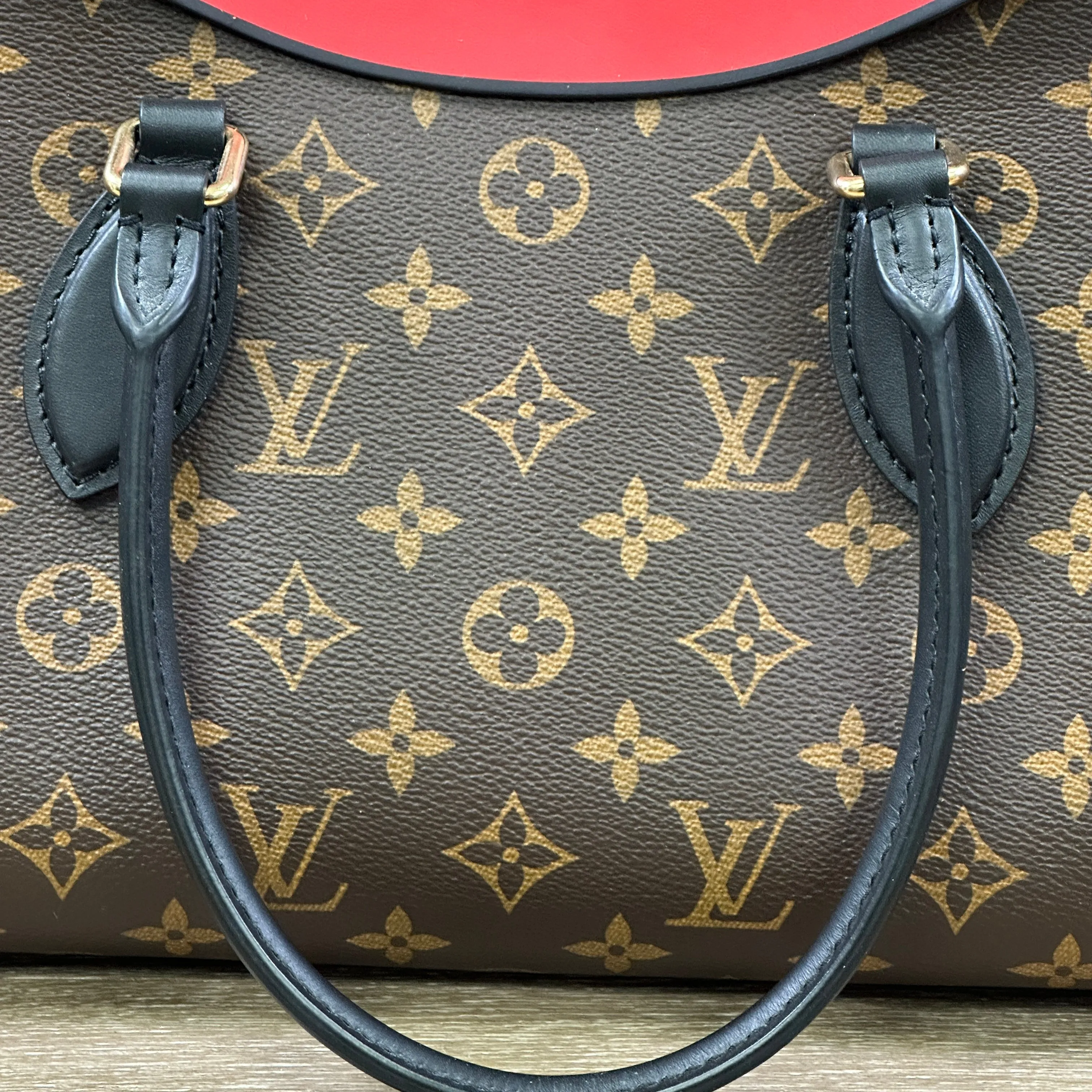 Louis Vuitton Tuileries Handbag Monogram Canvas with Red Leather