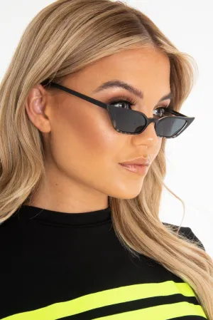 Matte Black Slim Pointed Cat Eye Sunglasses - Shelsy