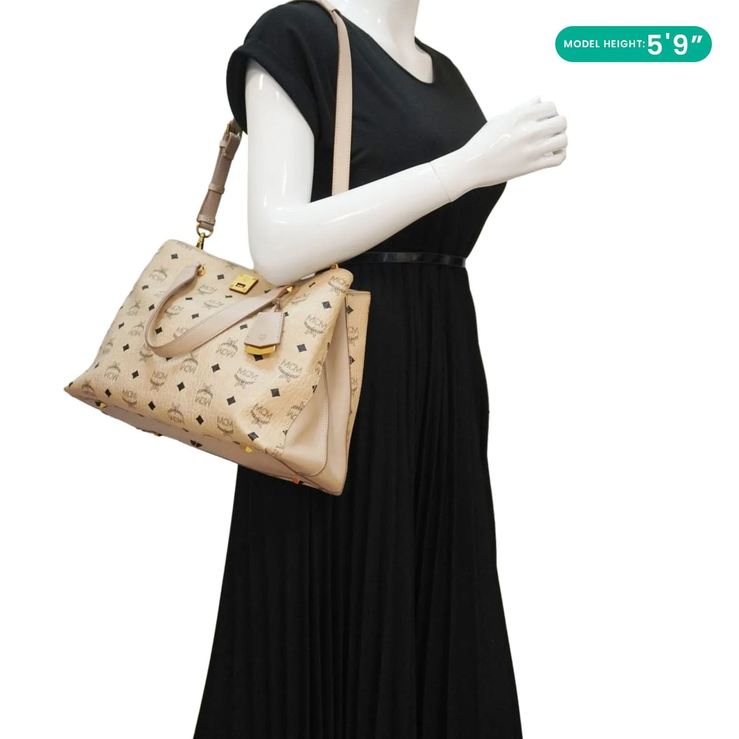 MCM Essential Large Visetos Monogram Print Tote Bag Cream