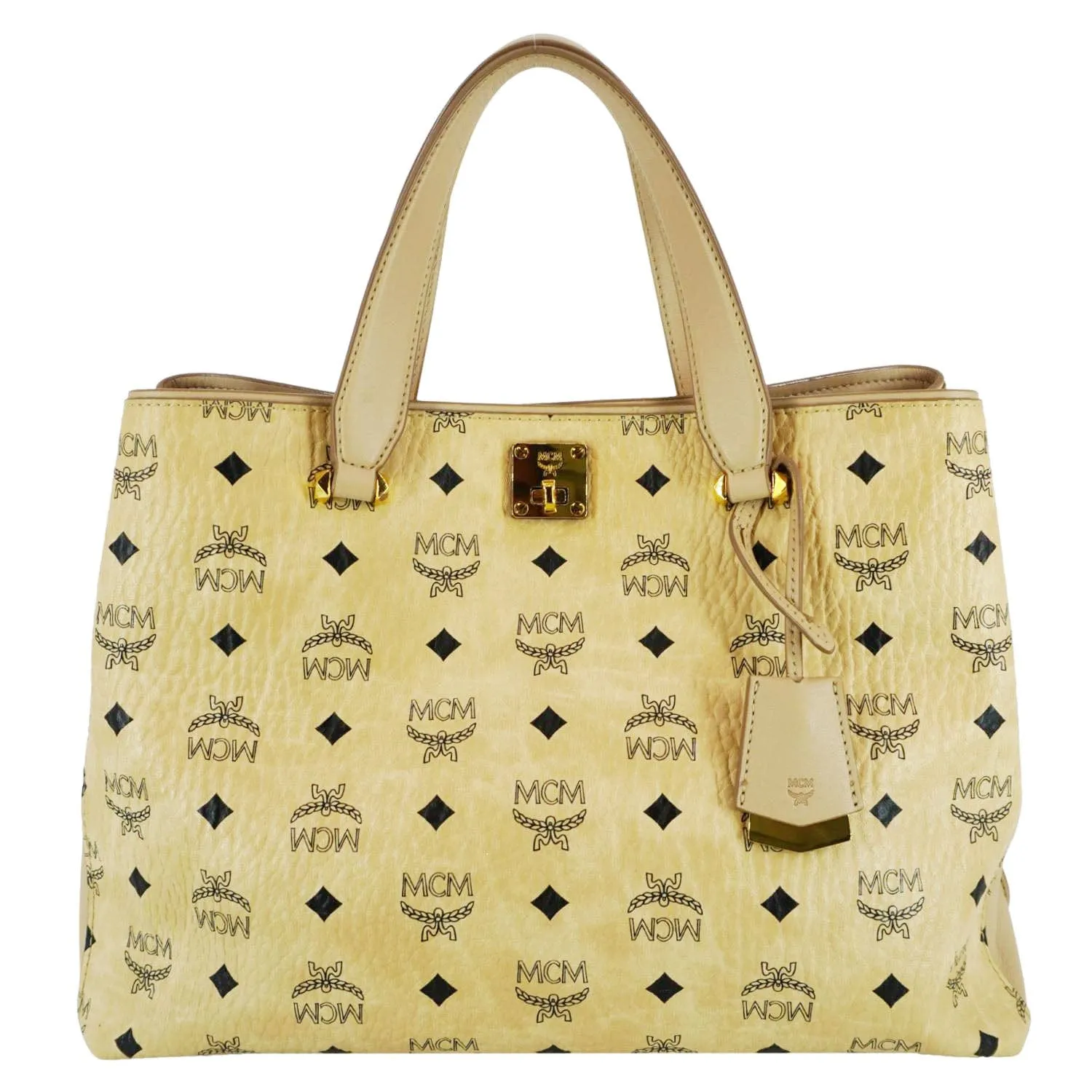 MCM Essential Large Visetos Monogram Print Tote Bag Cream