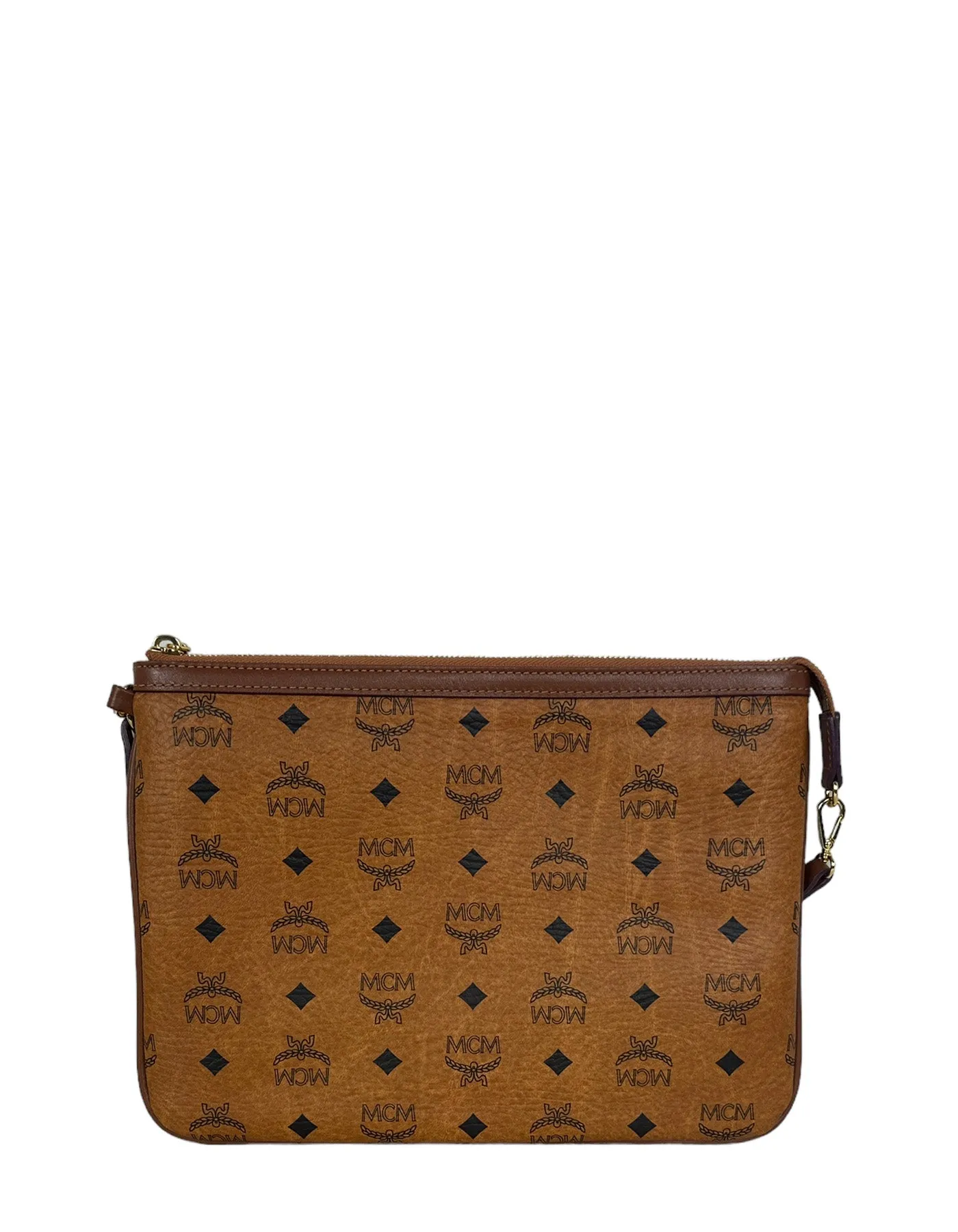 MCM Tan Visetos Monogram Pouch Bag