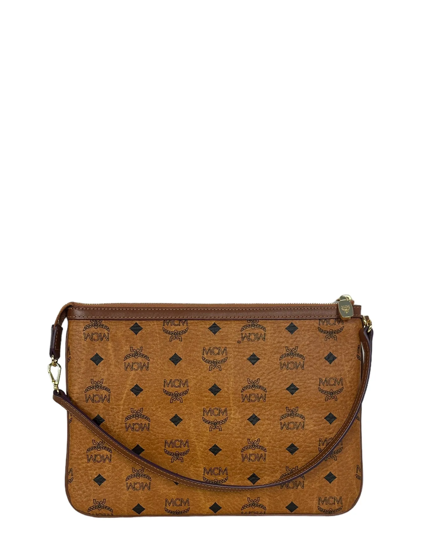 MCM Tan Visetos Monogram Pouch Bag