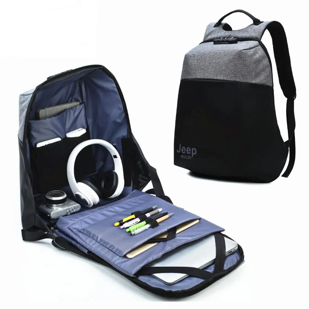 Men Anti Theft USB Charge Backpack for 15" Laptop
