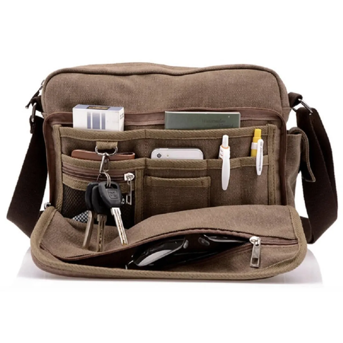 Mens Messenger Bag Canvas Shoulder Bag for Women Multi-pocket Travel Purses Satchel Work Handbag Crossbody Bag