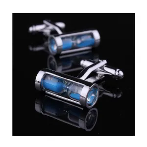 Men's Stainless Steel Blue Hour Glass Cufflinks with Box