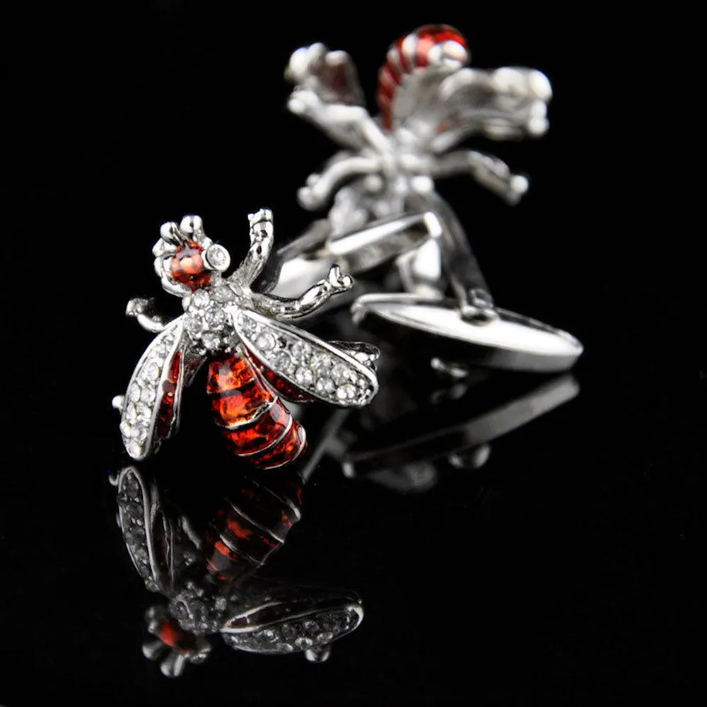 Men's Stainless Steel Orange Diamond Flies Cufflinks with Box