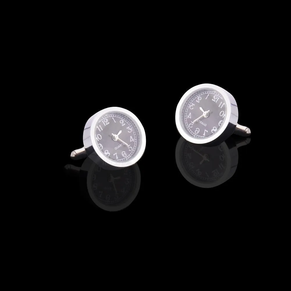 Men's Stainless Steel Silver & Black Functioning Watch Cufflinks Cufflinks with Box
