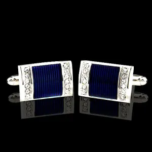 Men's Stainless Steel Silver with Blue Marble Cufflinks with Box