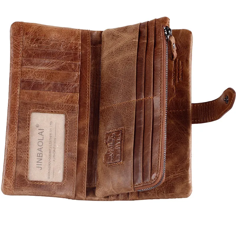 Men's Vintage Look Genuine Leather Long Bifold Wallet