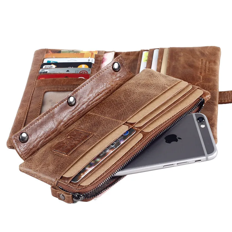 Men's Vintage Look Genuine Leather Long Bifold Wallet