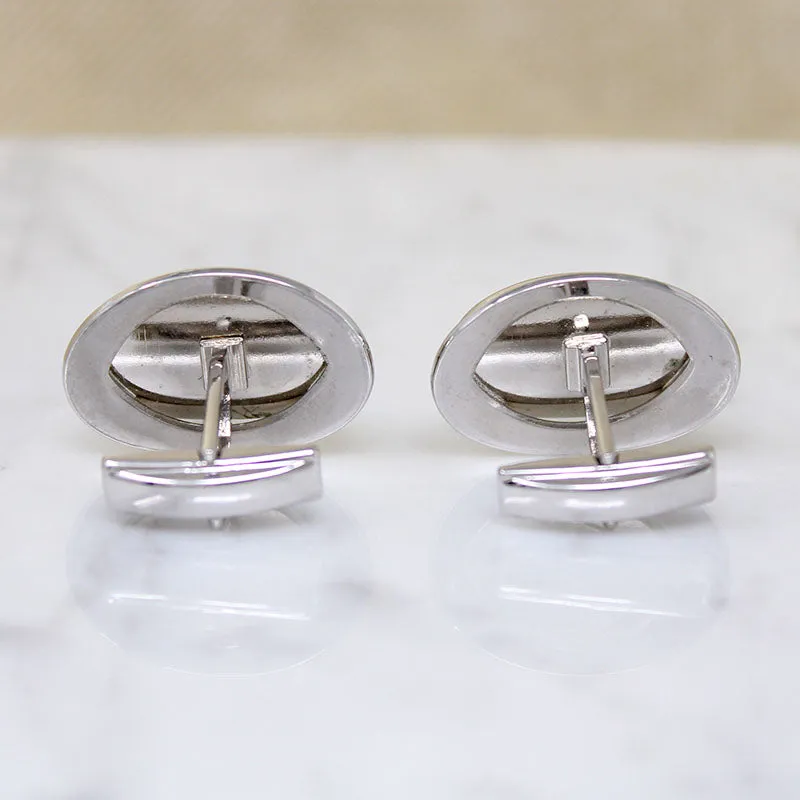 Modernist Silver-Tone Cufflinks with Hematite
