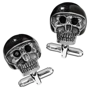 Moto Skull Cufflinks with Black Helmet and Crystal Eyes