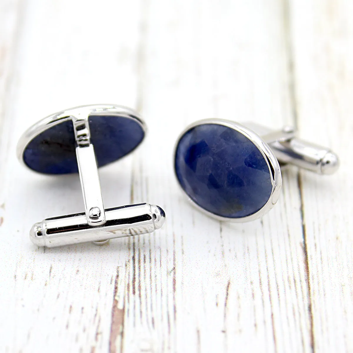 Natural Blue Sapphire Cufflinks Grooms Gift
