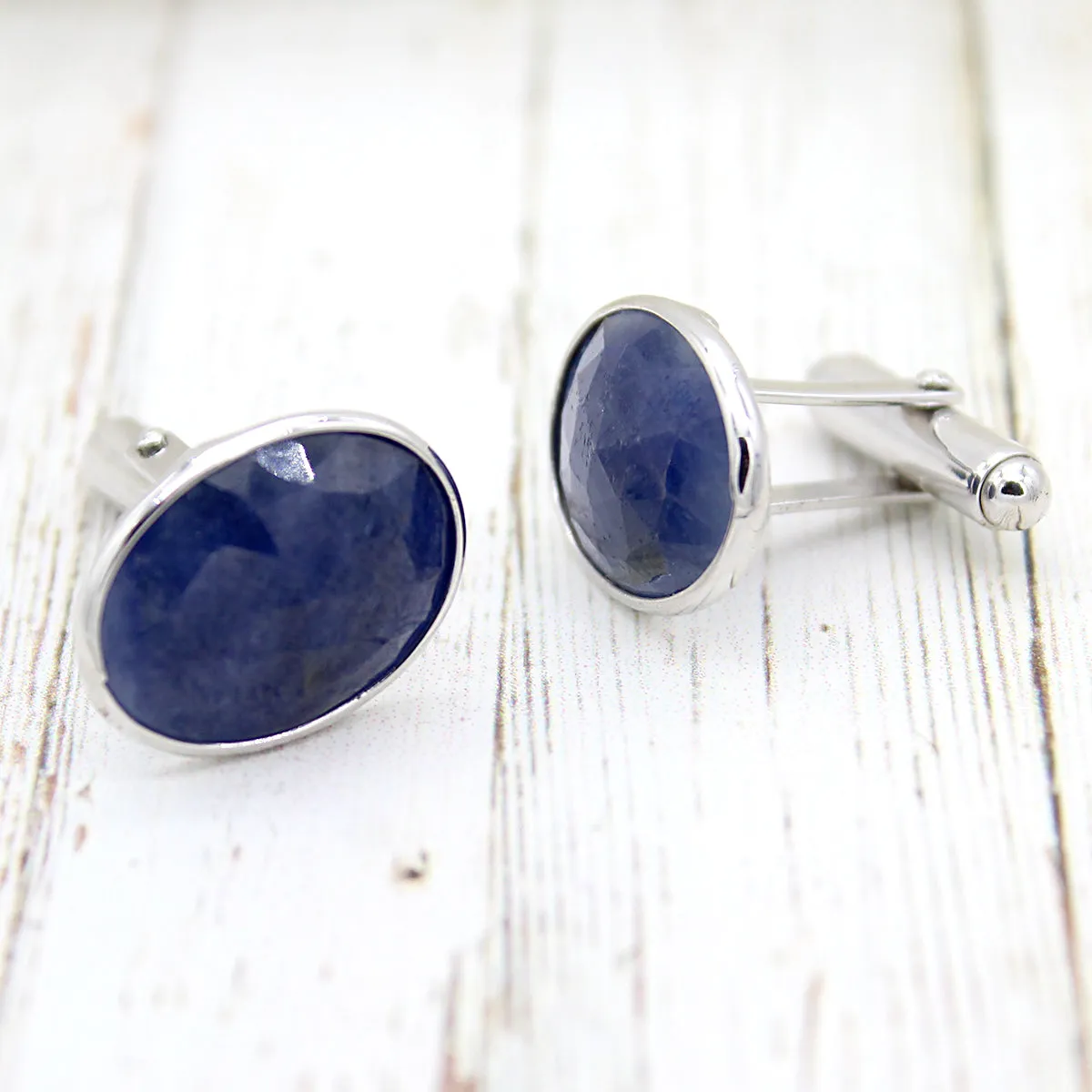 Natural Blue Sapphire Cufflinks Grooms Gift