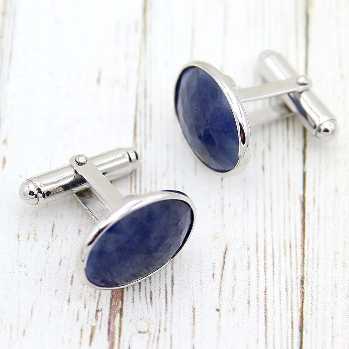 Natural Blue Sapphire Cufflinks Grooms Gift