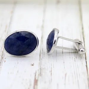 Natural Blue Sapphire Cufflinks Grooms Gift