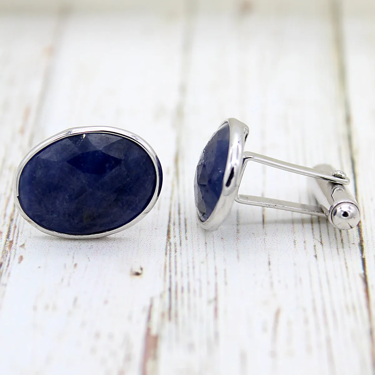 Natural Blue Sapphire Cufflinks Grooms Gift