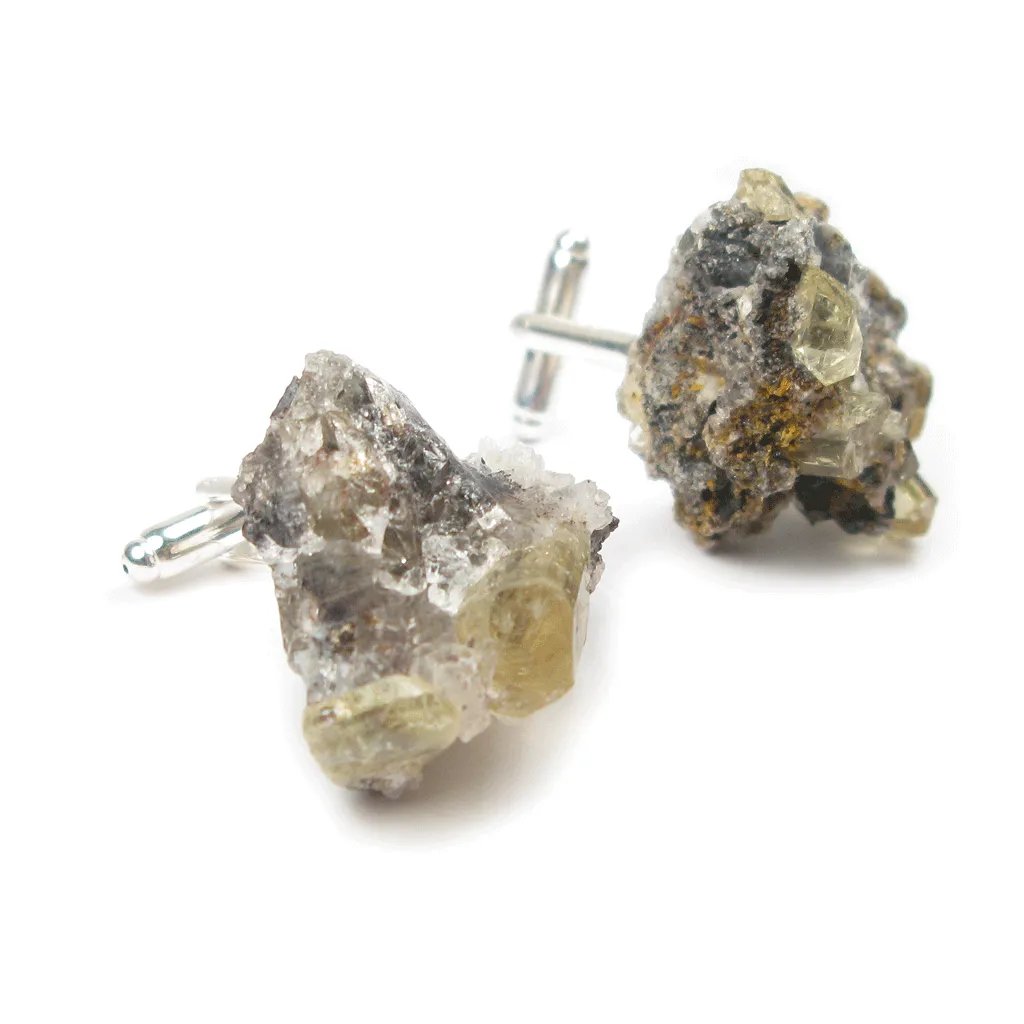 One-Of-A-Kind Canary Yellow Apatite Geode Cufflinks