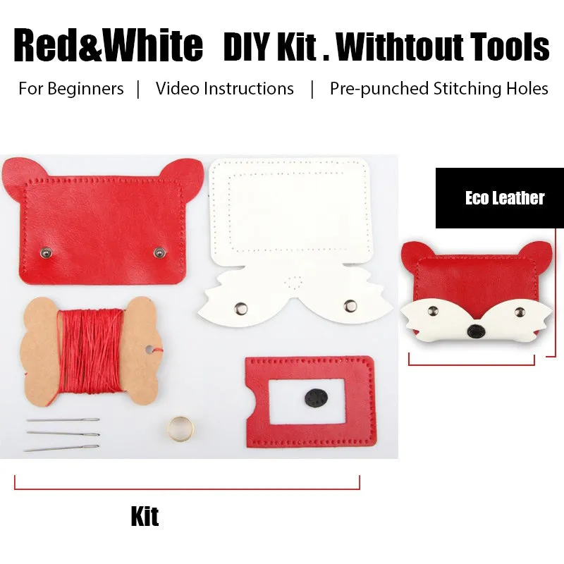 Orange Leather Card Holder Kit DIY Leather Fox Coin Wallets Kit DIY Eco Leather Project DIY Leather Kit