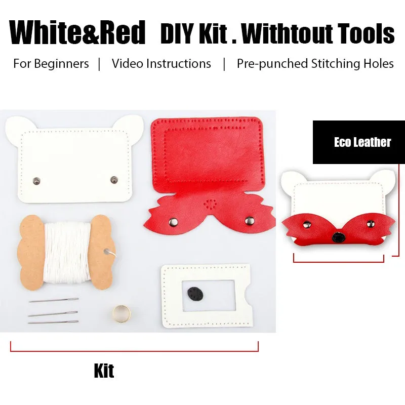 Orange Leather Card Holder Kit DIY Leather Fox Coin Wallets Kit DIY Eco Leather Project DIY Leather Kit