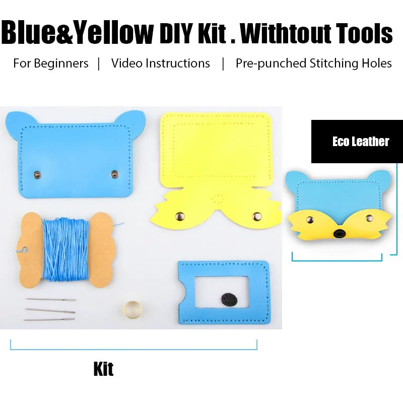 Orange Leather Card Holder Kit DIY Leather Fox Coin Wallets Kit DIY Eco Leather Project DIY Leather Kit