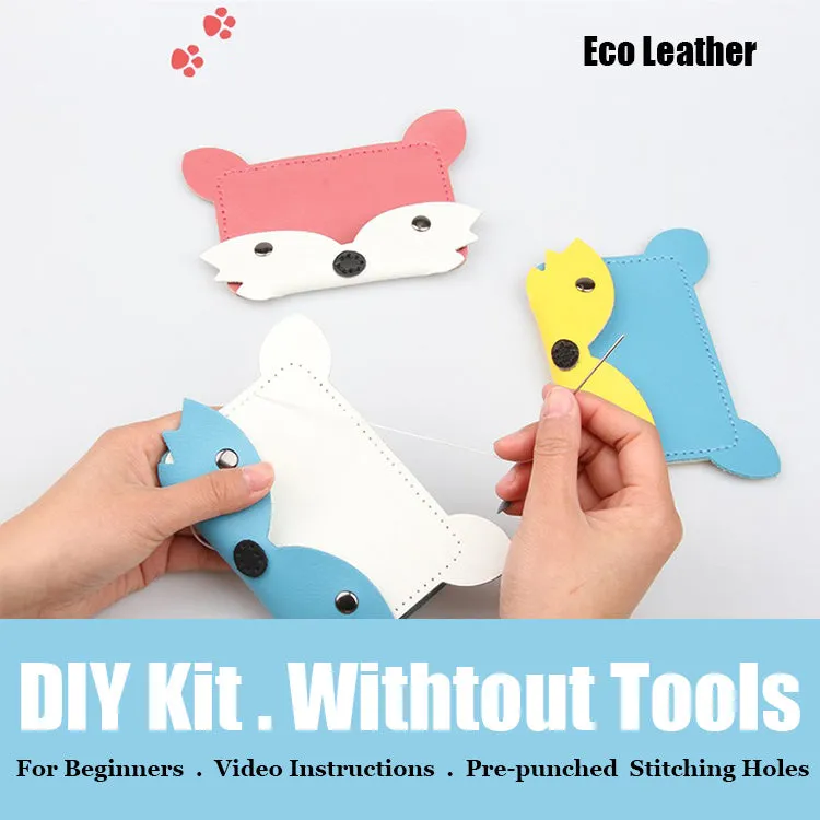 Orange Leather Card Holder Kit DIY Leather Fox Coin Wallets Kit DIY Eco Leather Project DIY Leather Kit