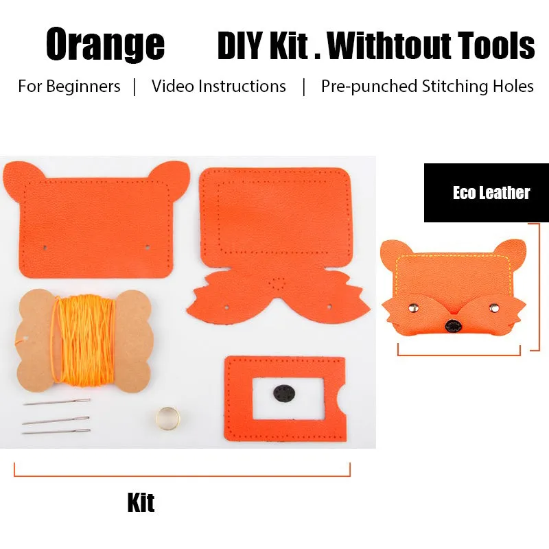 Orange Leather Card Holder Kit DIY Leather Fox Coin Wallets Kit DIY Eco Leather Project DIY Leather Kit