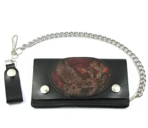 PB402-41C  6" Biker Wallet w/ Antique Leather Patch- Eagle