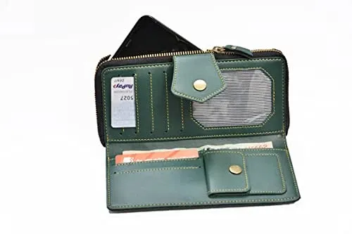 Personalised Zip Around Lady Wallet | Embossed with Name & Charm (Olive Green)