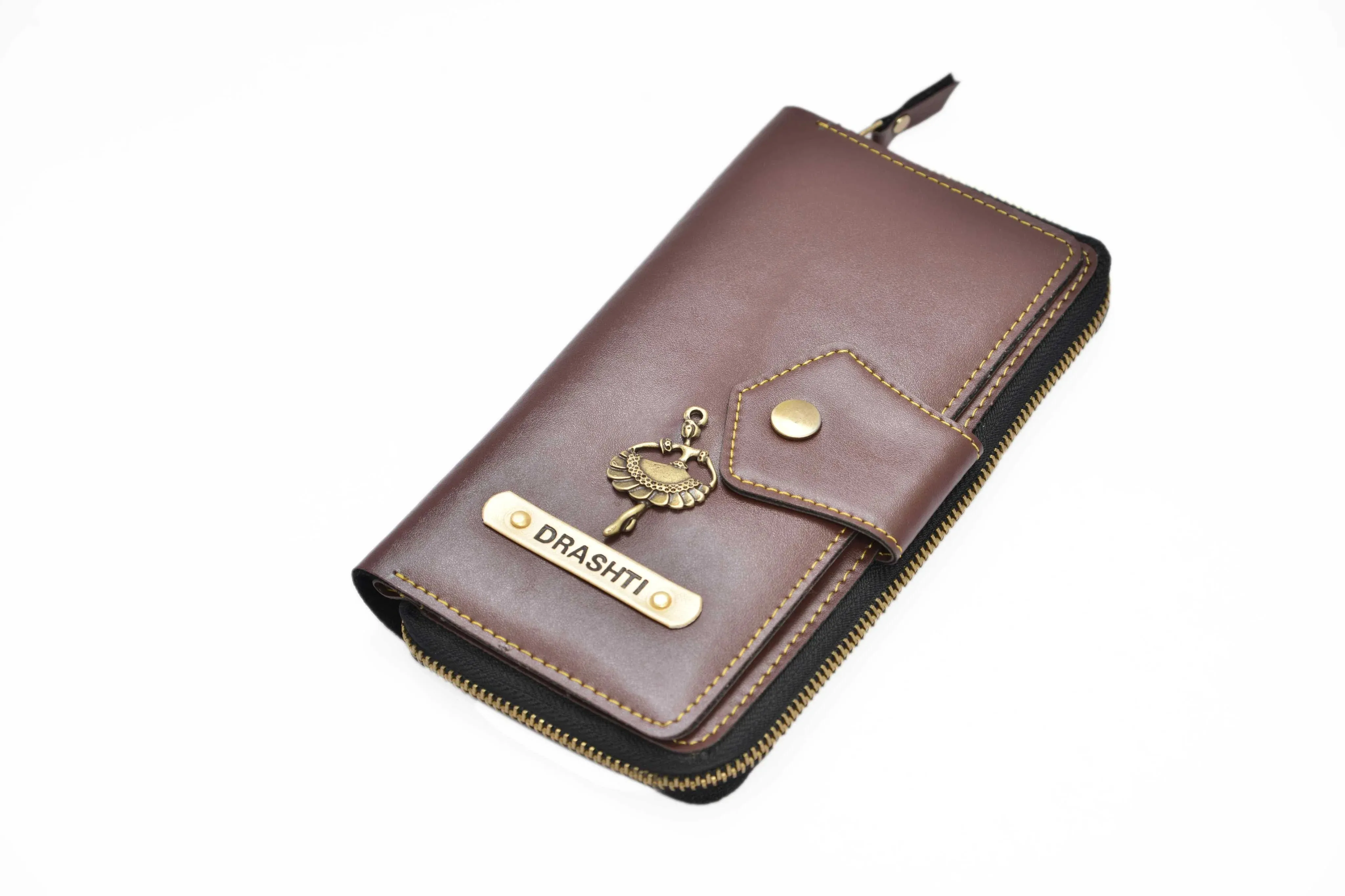 Personalized Zip-around Lady Wallet - Brown