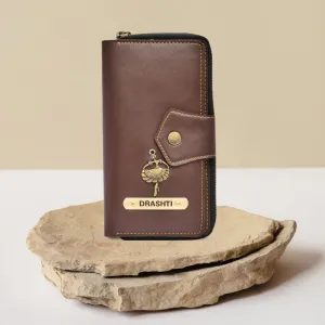 Personalized Zip-around Lady Wallet - Brown