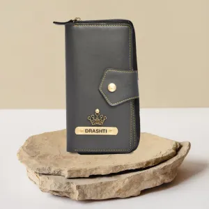 Personalized Zip-around Lady Wallet - Grey