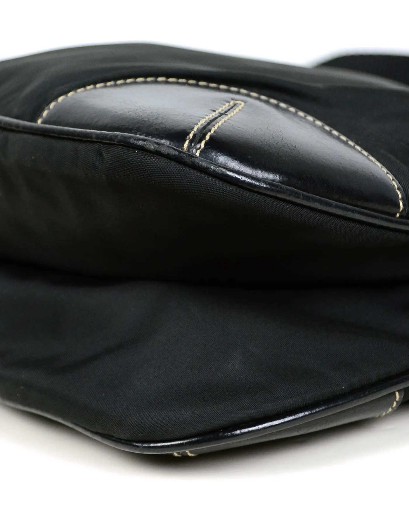 Prada Black Flat Tessuto Nylon Crossbody Bag w/ Leather Trim