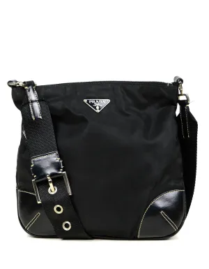 Prada Black Flat Tessuto Nylon Crossbody Bag w/ Leather Trim