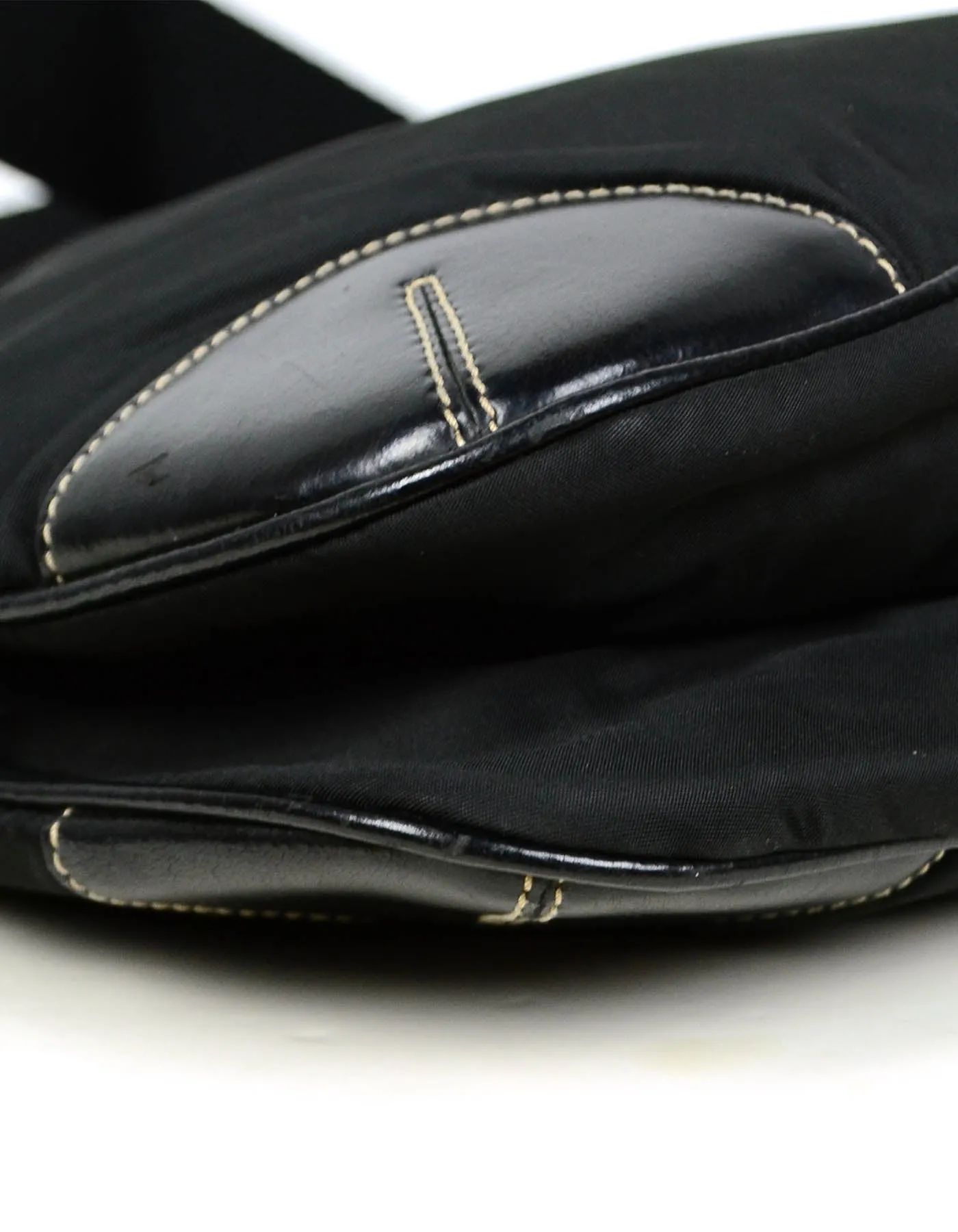 Prada Black Flat Tessuto Nylon Crossbody Bag w/ Leather Trim
