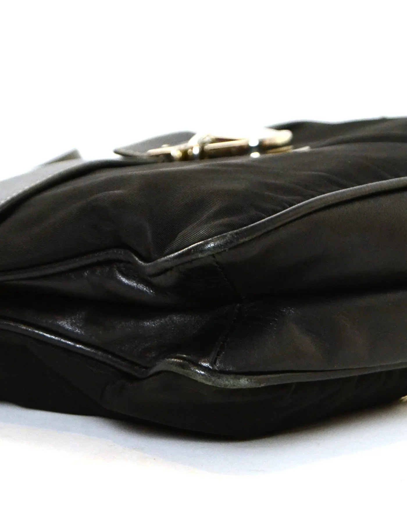 Prada Black Nylon/Leather Pushlock Messenger Bag