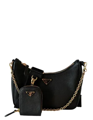 Prada Black Saffiano Lux Leather Re-Edition 2005 Crossbody Bag
