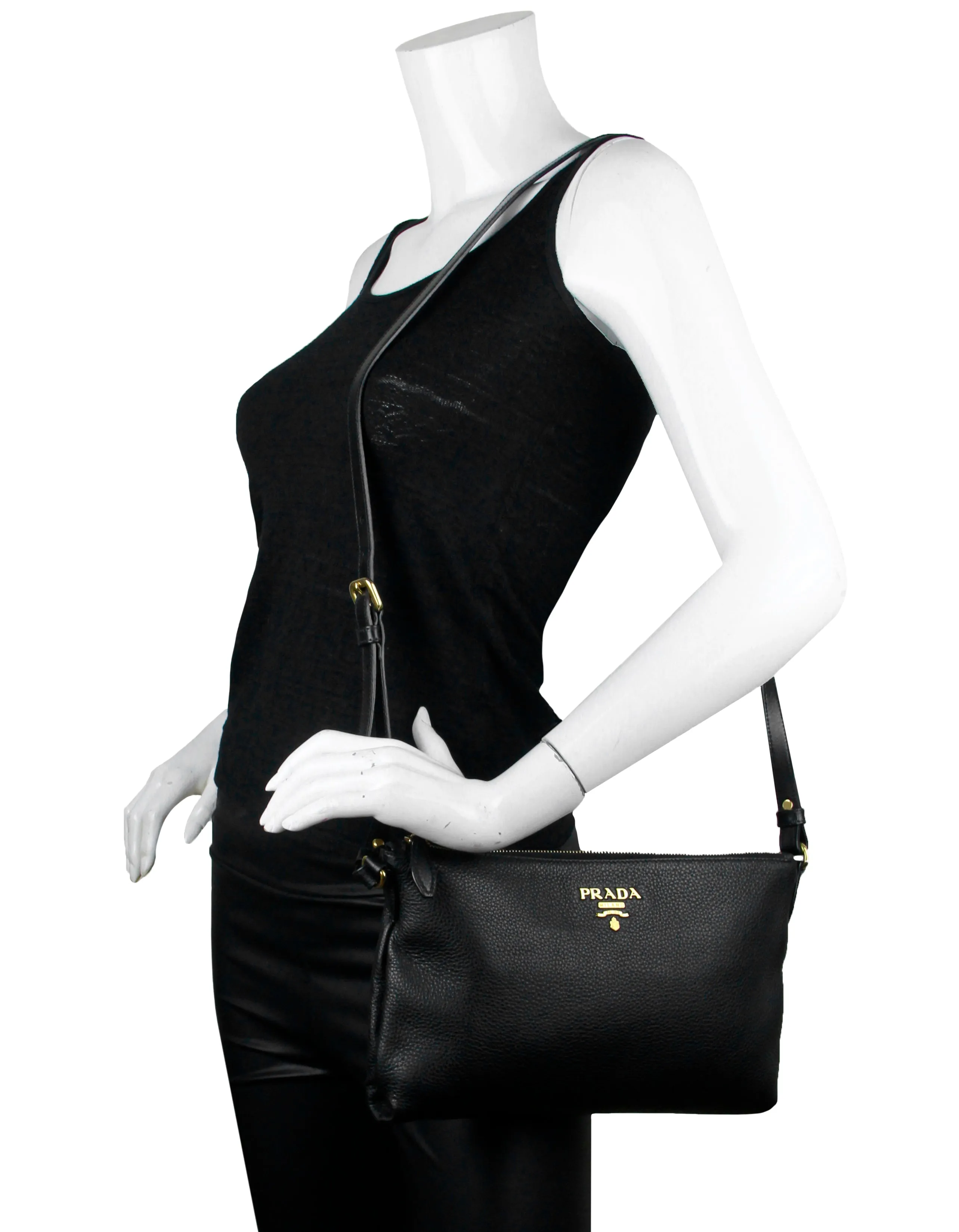 Prada Black Vitello Daino Leather Crossbody Bag