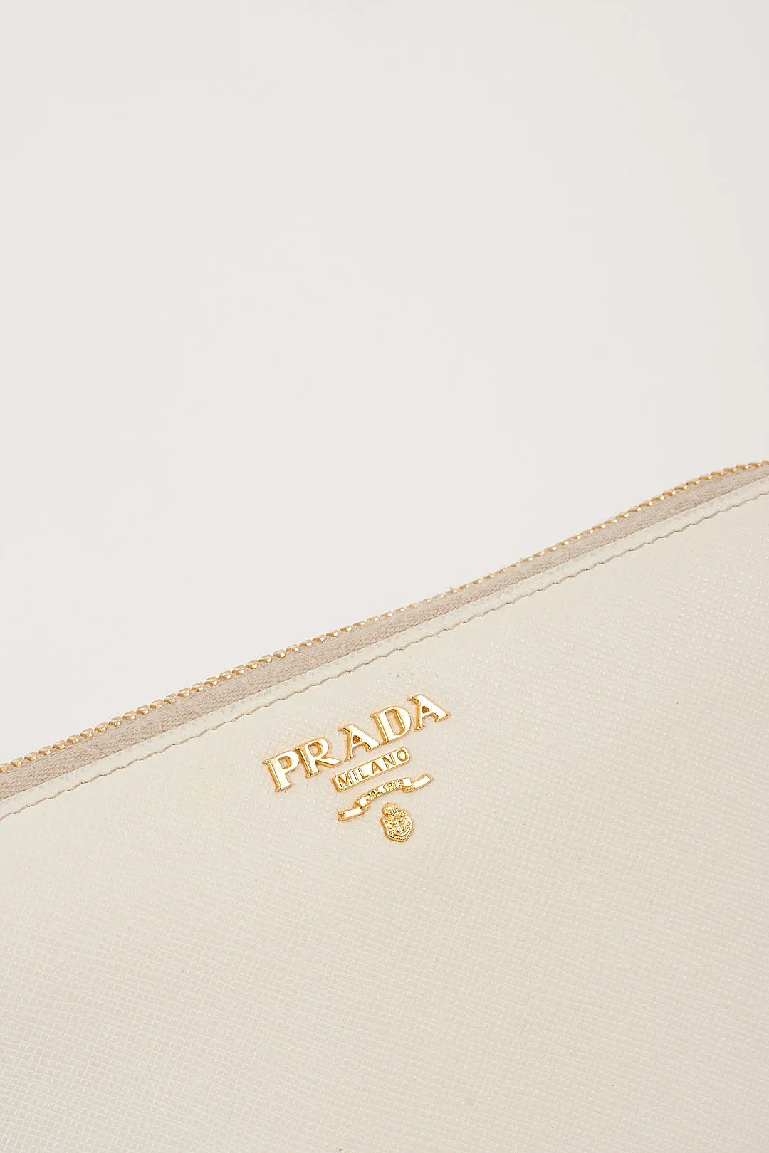 Prada Off White Saffiano Leather Zippy Wallet