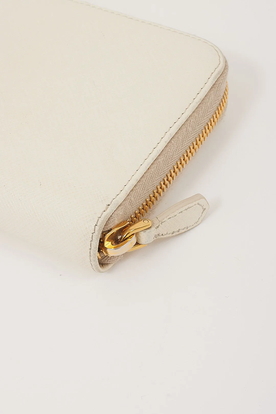 Prada Off White Saffiano Leather Zippy Wallet