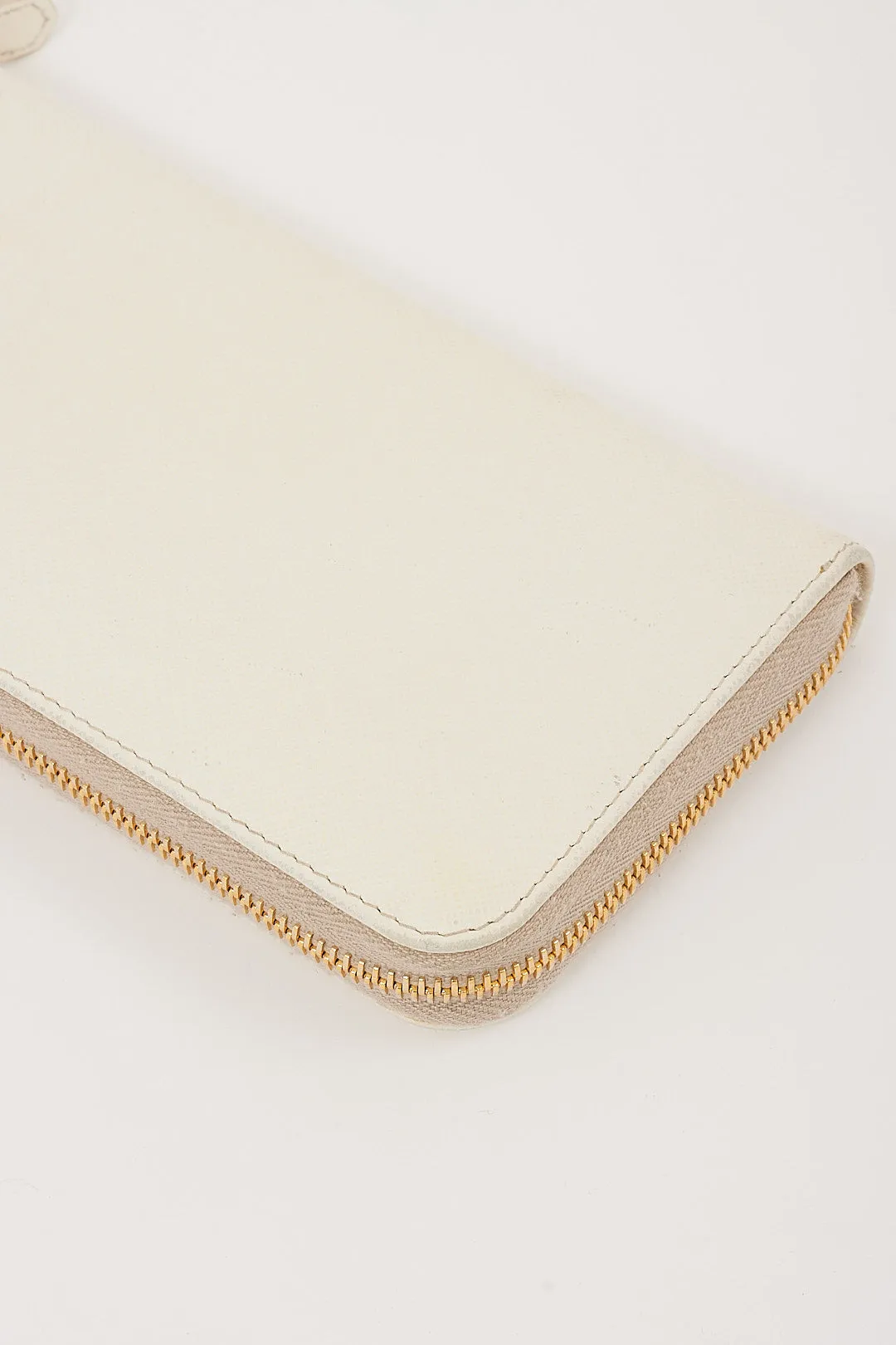 Prada Off White Saffiano Leather Zippy Wallet