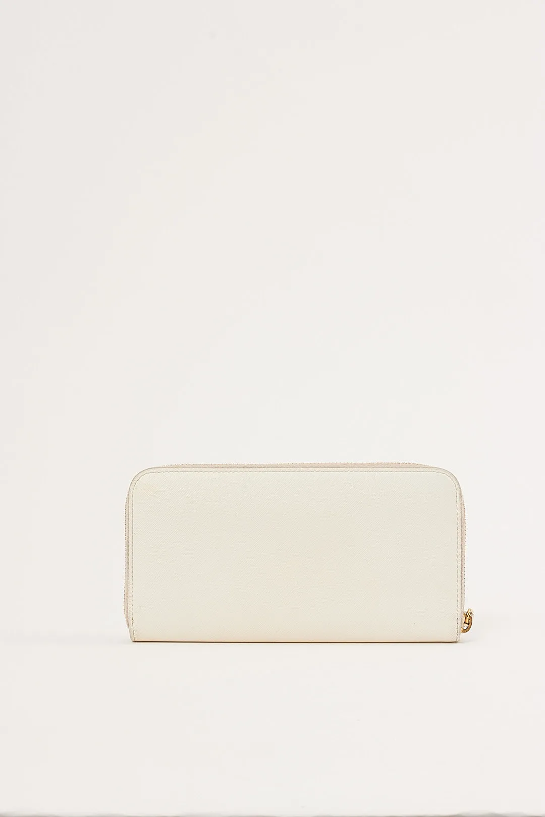 Prada Off White Saffiano Leather Zippy Wallet