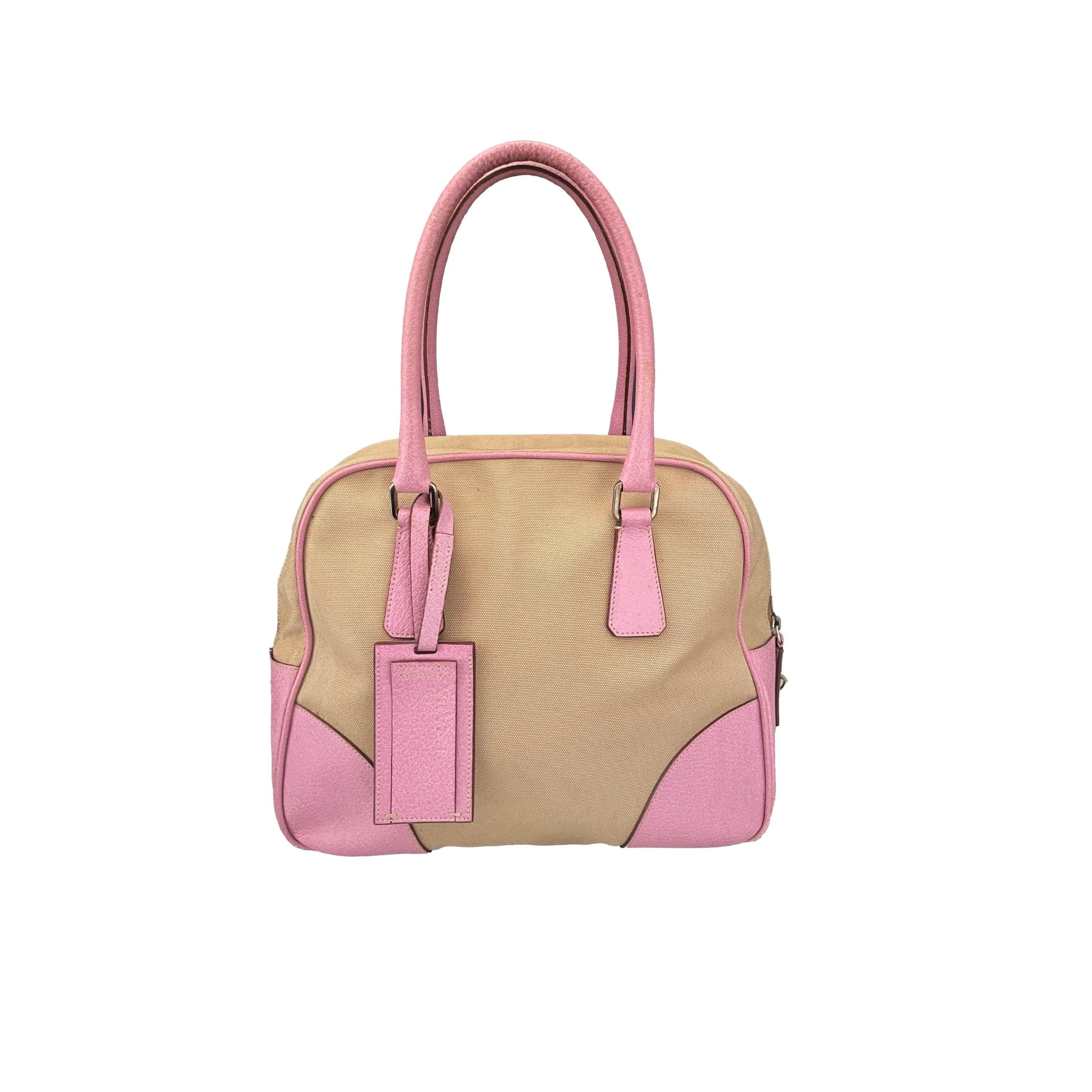 Prada Tan Canvas Bowling Bag