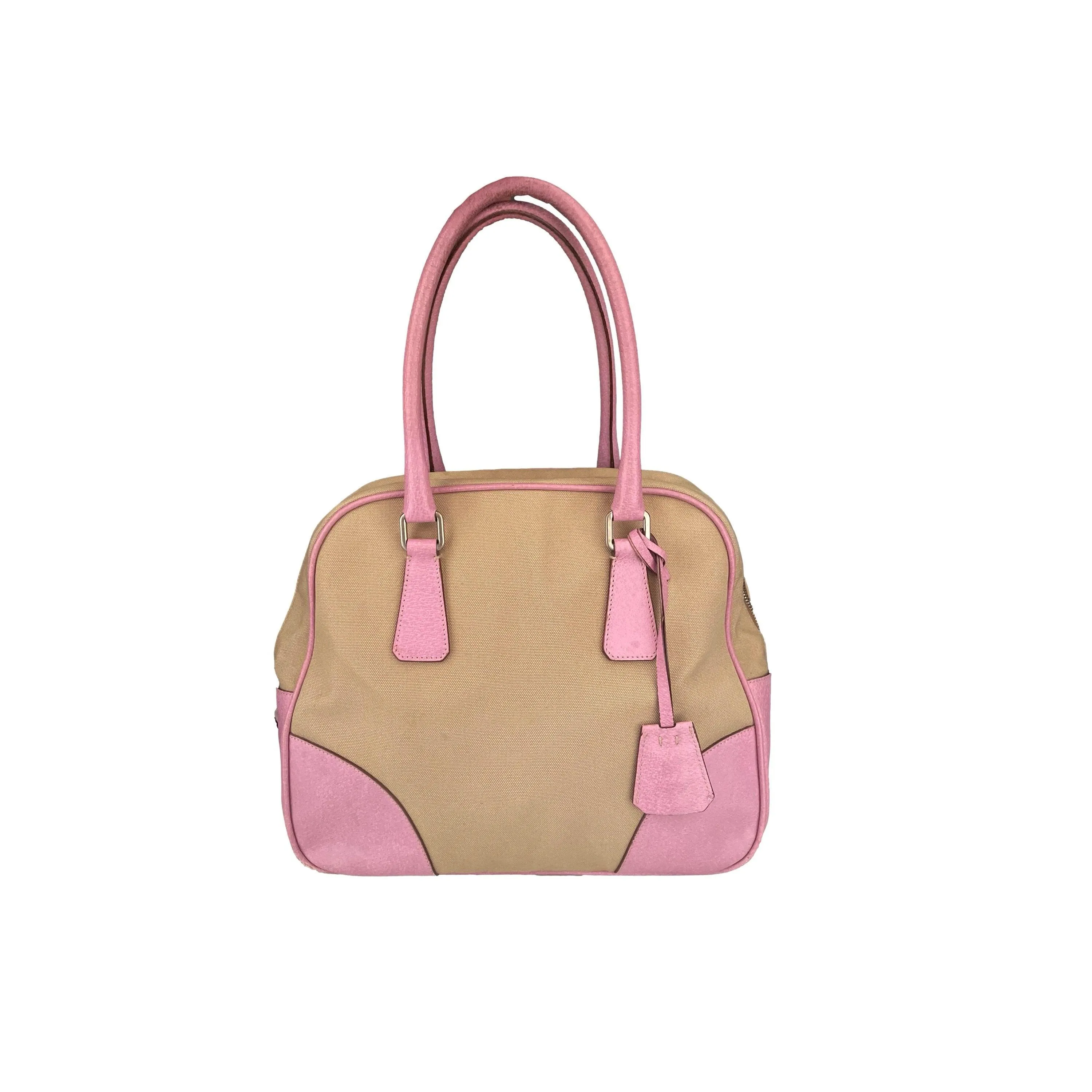 Prada Tan Canvas Bowling Bag